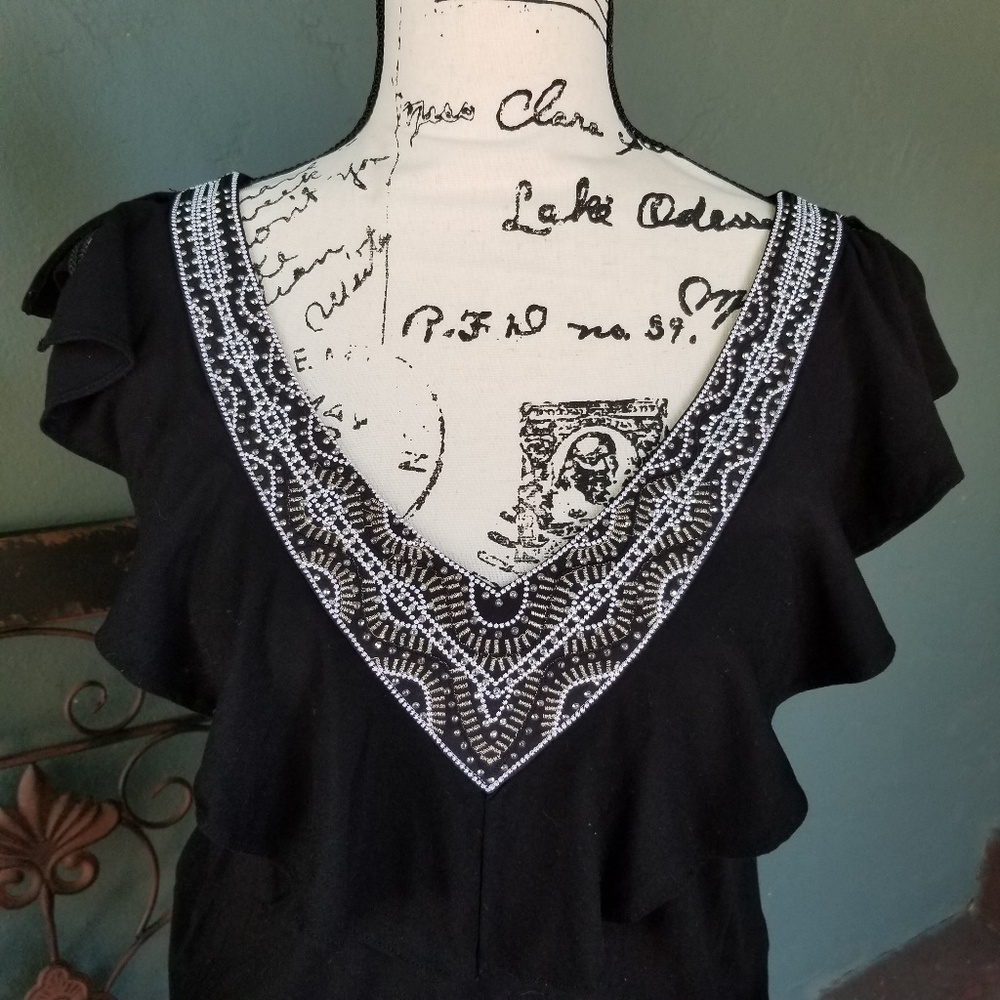 White House Black Market Silver Beaded Top